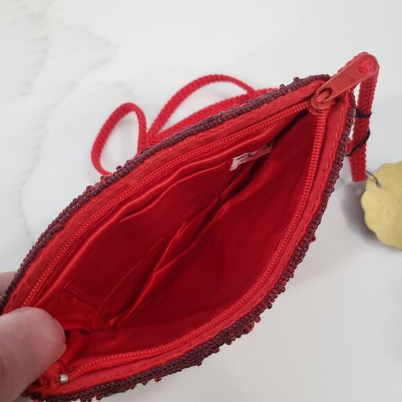 VTG Handmade Beaded Sequins Handbag Evening Red Flapper Formal Event Party NWT - Picture 6 of 12